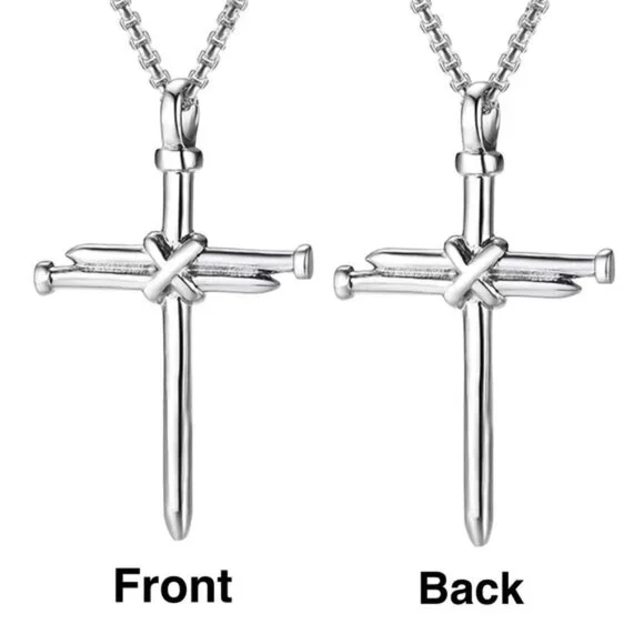 !! Sold Cross 3 Nail Necklace Religious Christian Statement Steel Silver Unisex - Picture 5 of 13